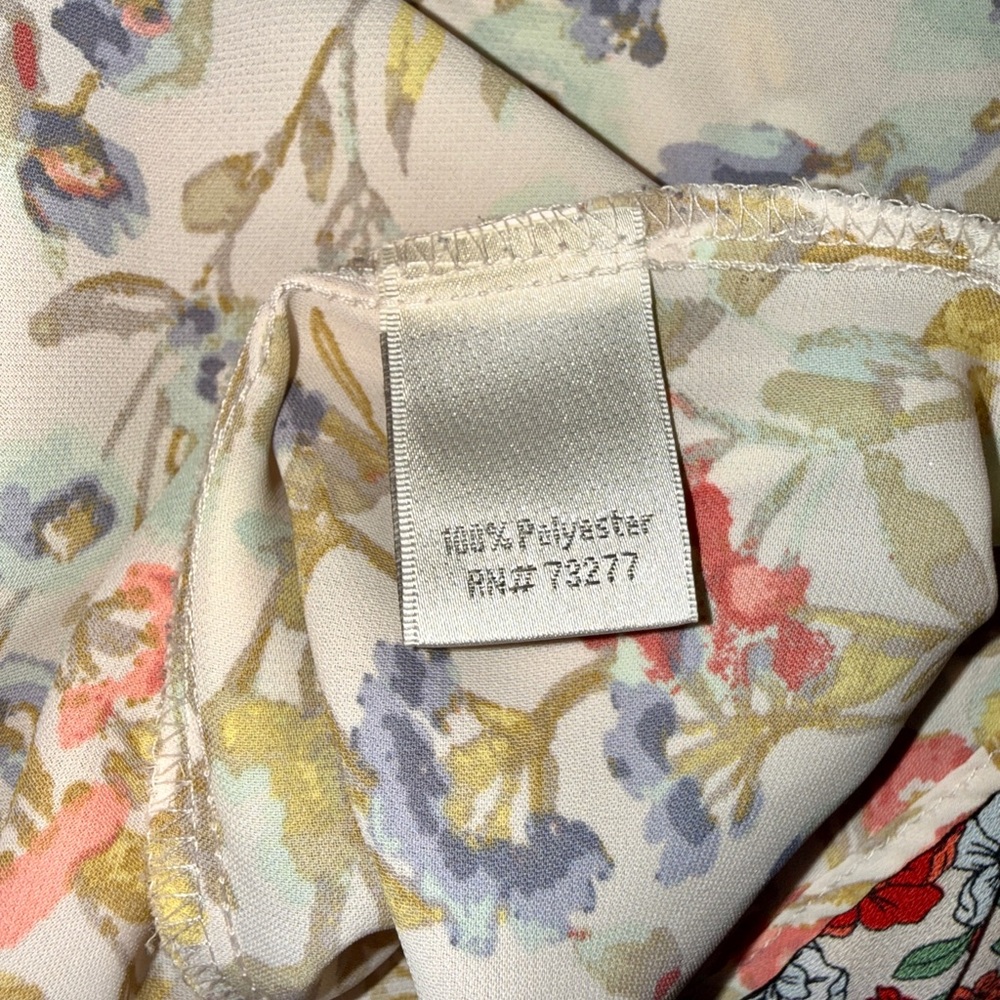LC Lauren Conrad Floral Blouse Size L Multicolor Tie Back Keyhole Boho Top - Picture 7 of 10